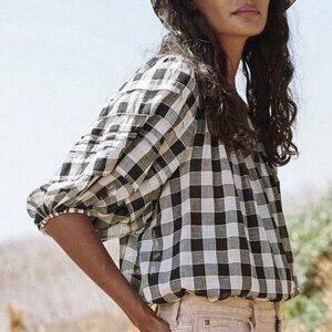 THE GREAT. Black and White Checkered Blouse